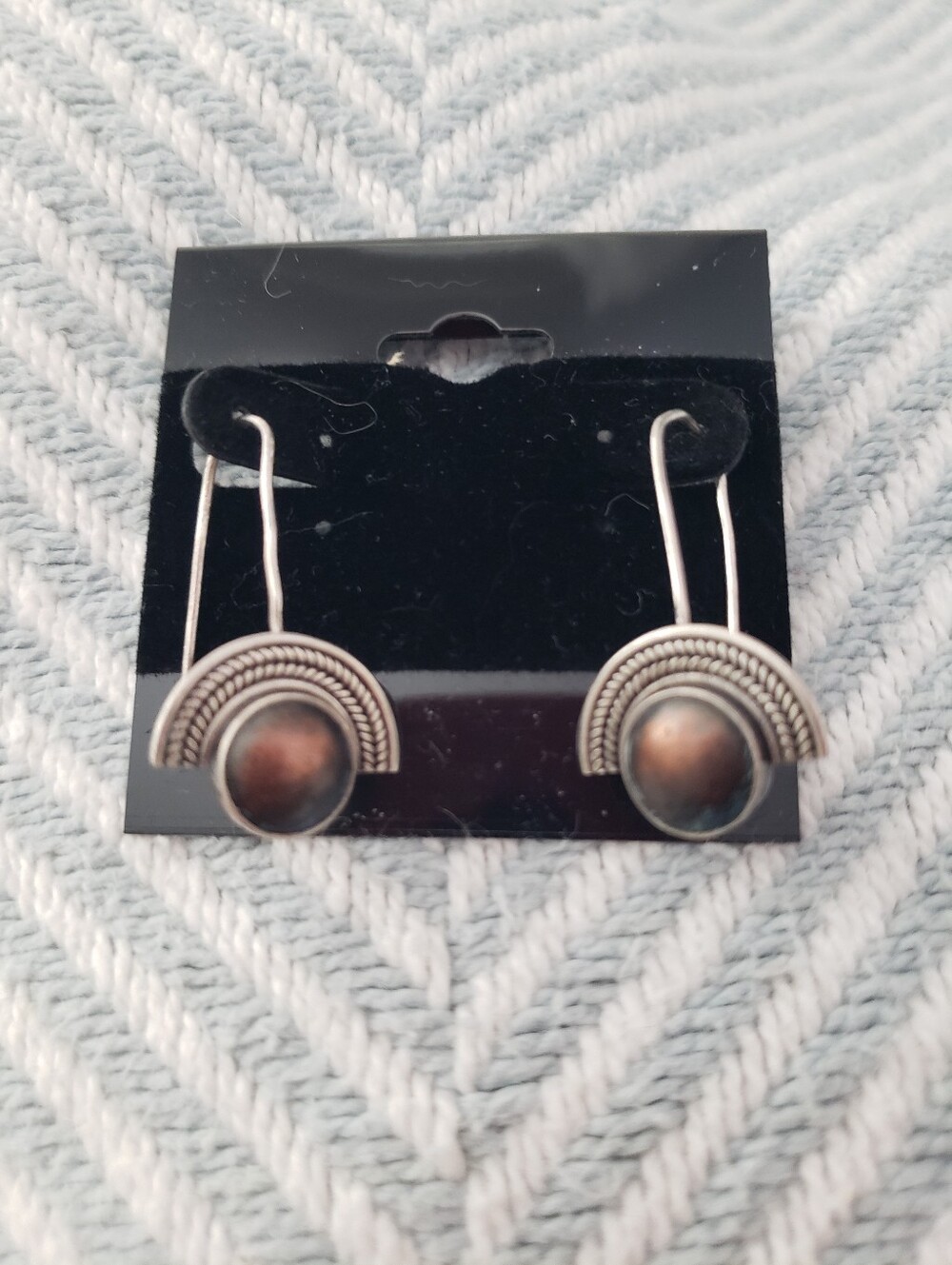 Antique Silver Crescent Earrings with Copper Center